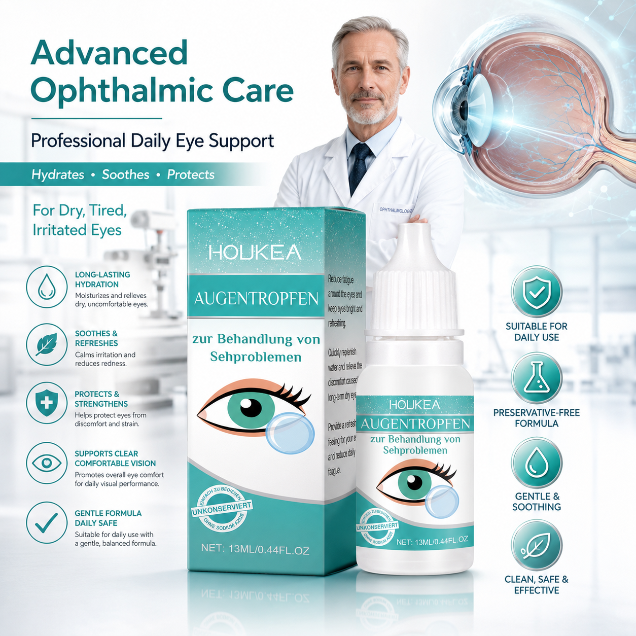 Professional Ophthalmic Care Eye Drops – Advanced Hydration for Dry, Irritated & Tired Eyes -$AC