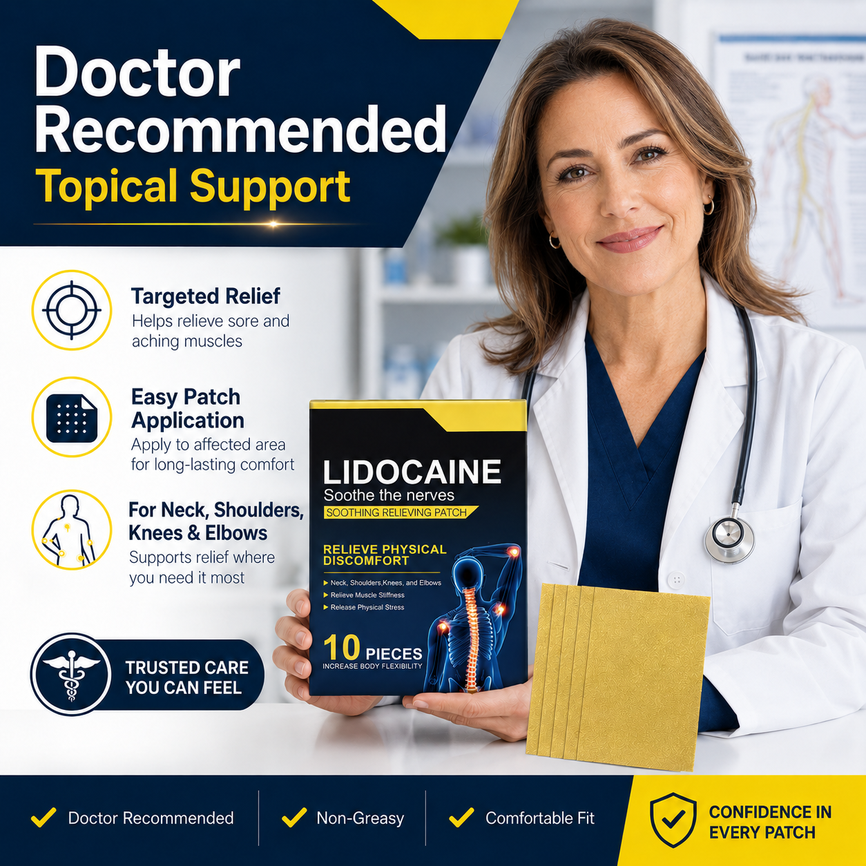 Lidocaine topical comfort patch product presentation