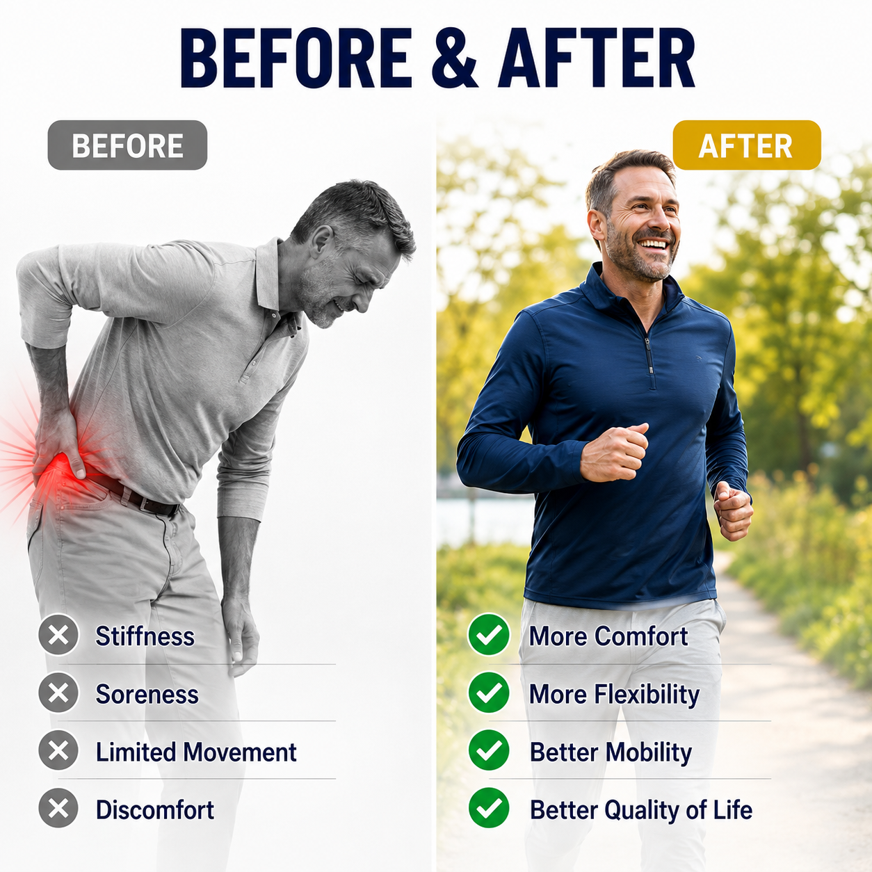 Illustrative comfort and mobility lifestyle comparison