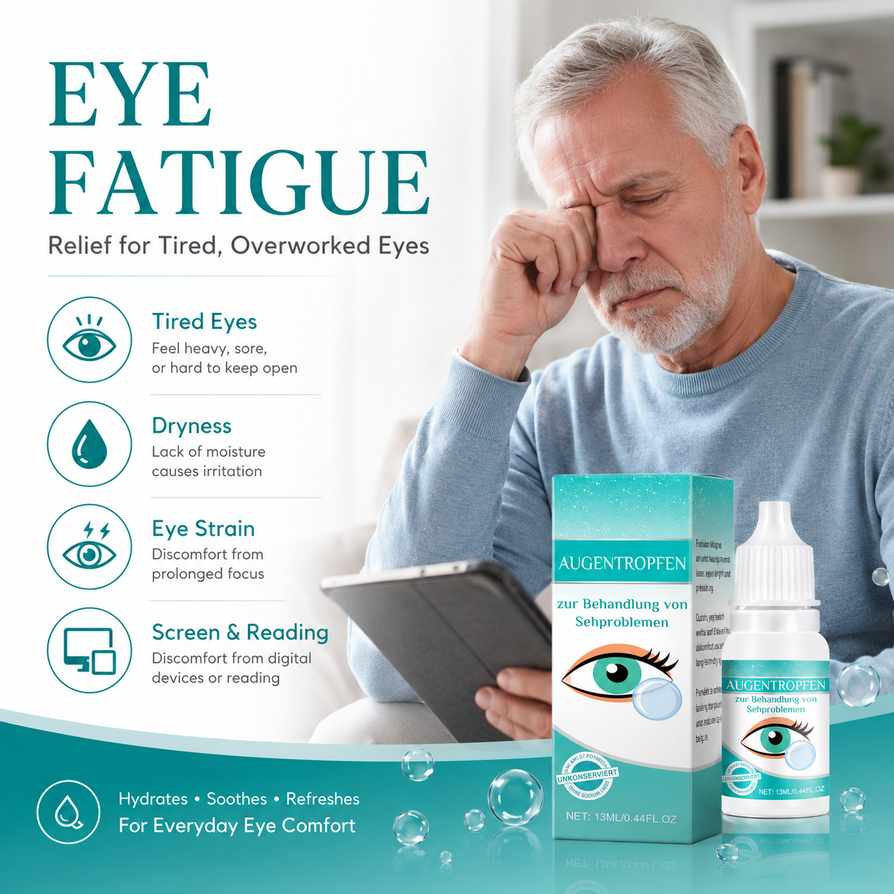 Professional Ophthalmic Care Eye Drops – Advanced Hydration for Dry, Irritated & Tired Eyes  -$AC