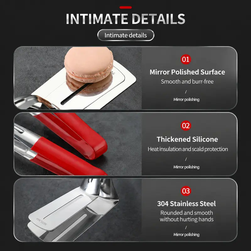 Multi-Functional Stainless Steel Steak Spatula Clamp, Kitchen Cooking Tongs for Fried Steak, Grill & Frying Pan Use
