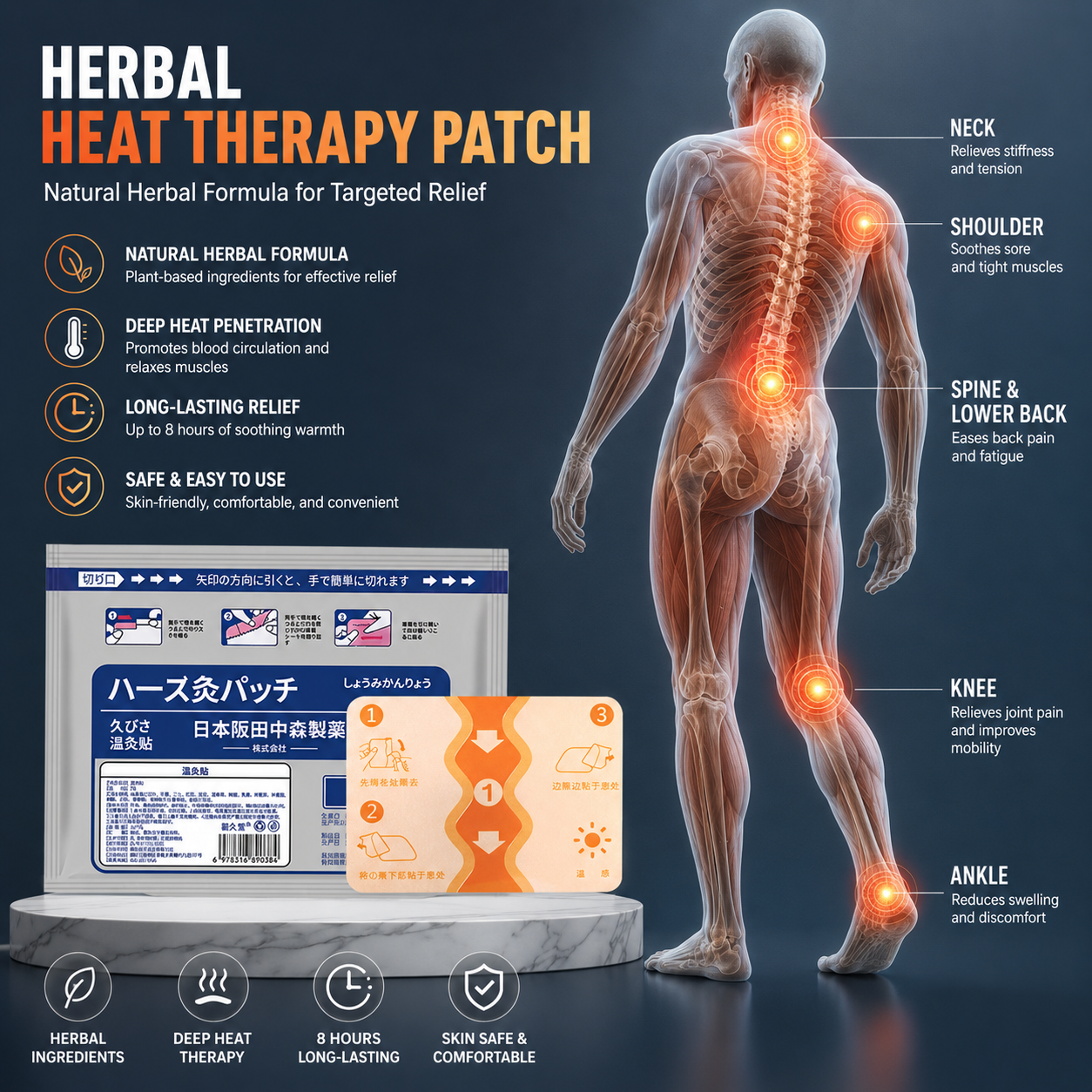 Japanese Herbal Heat Therapy Patches – Deep Warming Comfort for Joints & Muscles -$AC