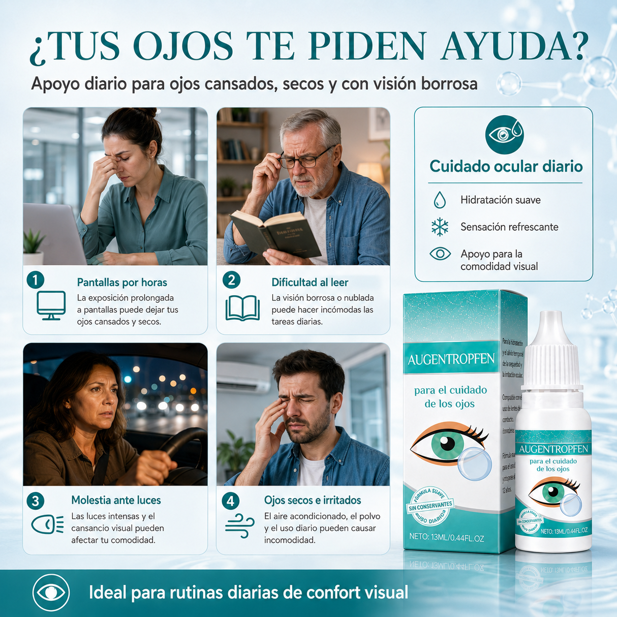 Gotas para el Cuidado Oftálmico Profesional – Hidratación Avanzada para Ojos Secos, Irritados y Cansados  -$AC