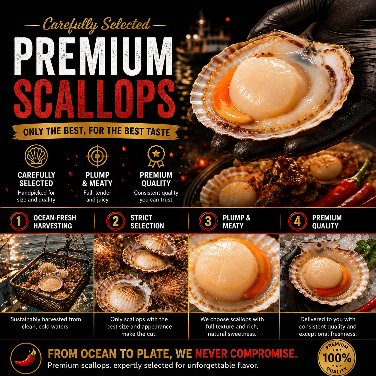 Premium Wild-Caught Scallops | Ready-to-Eat Gourmet Delicacy -$AC