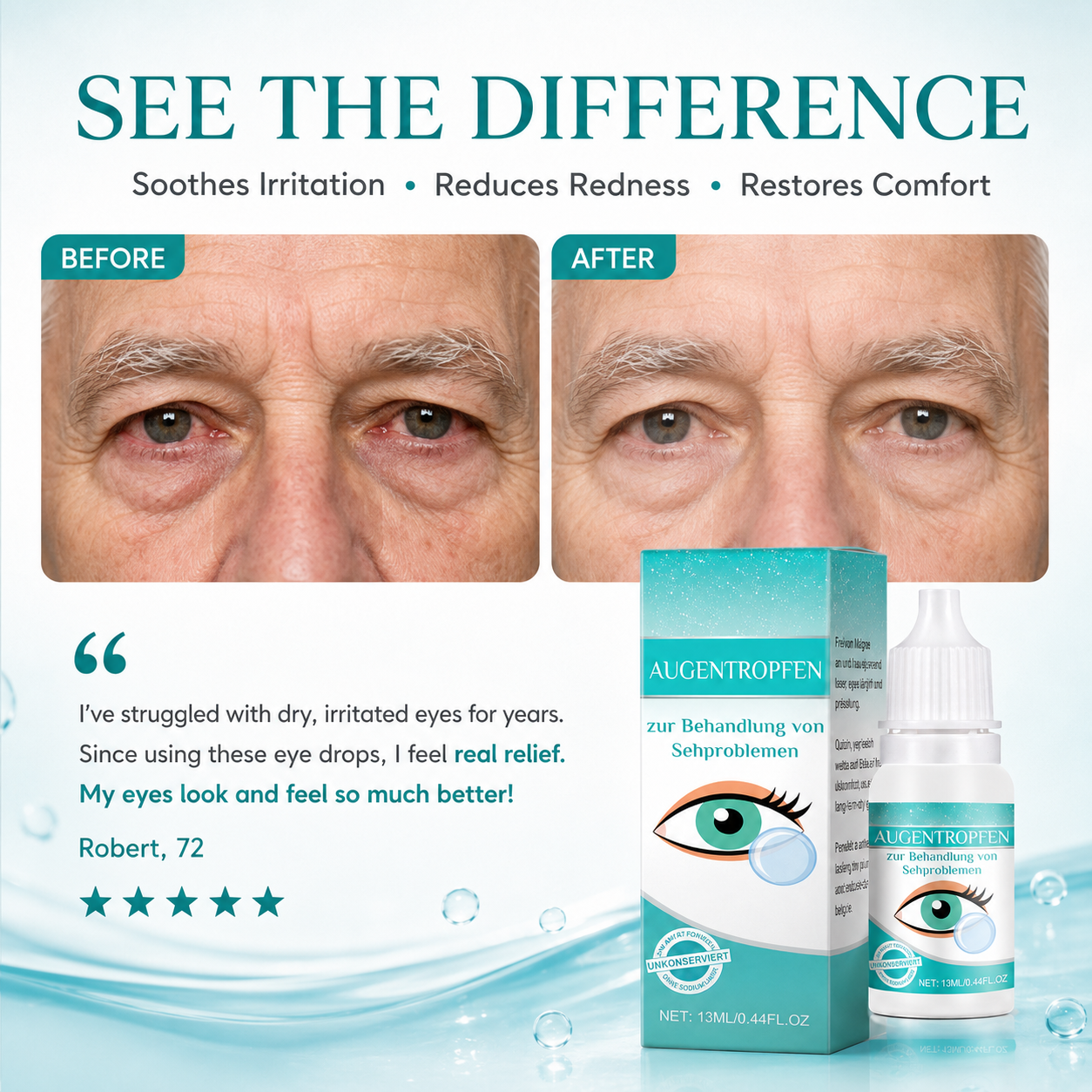 Professional Ophthalmic Care Eye Drops – Advanced Hydration for Dry, Irritated & Tired Eyes  -$AC