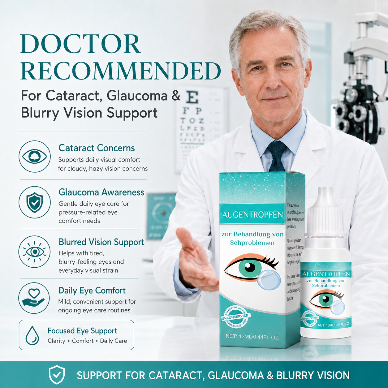 Eye doctor discussing daily eye care