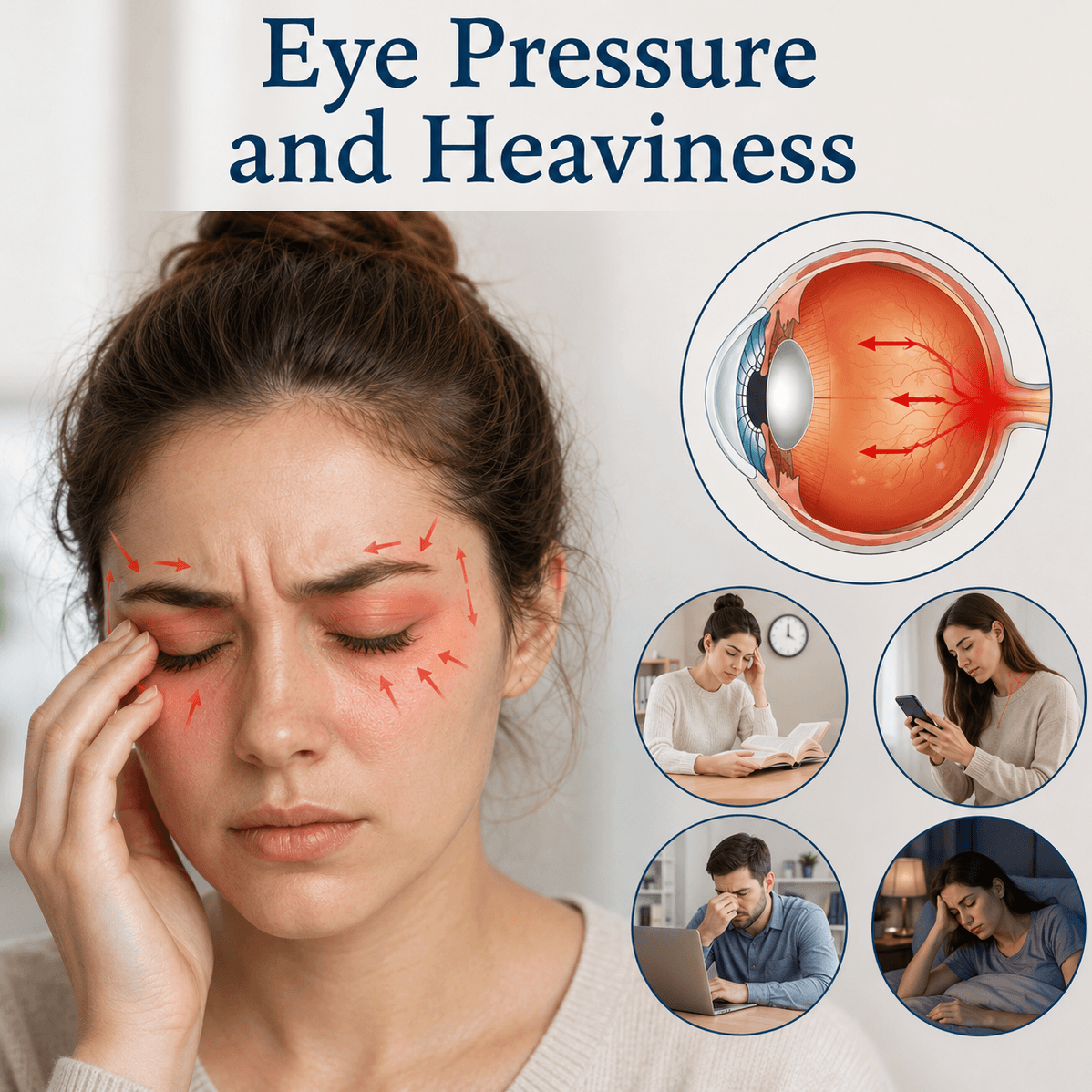 Common eye pressure and heaviness discomfort