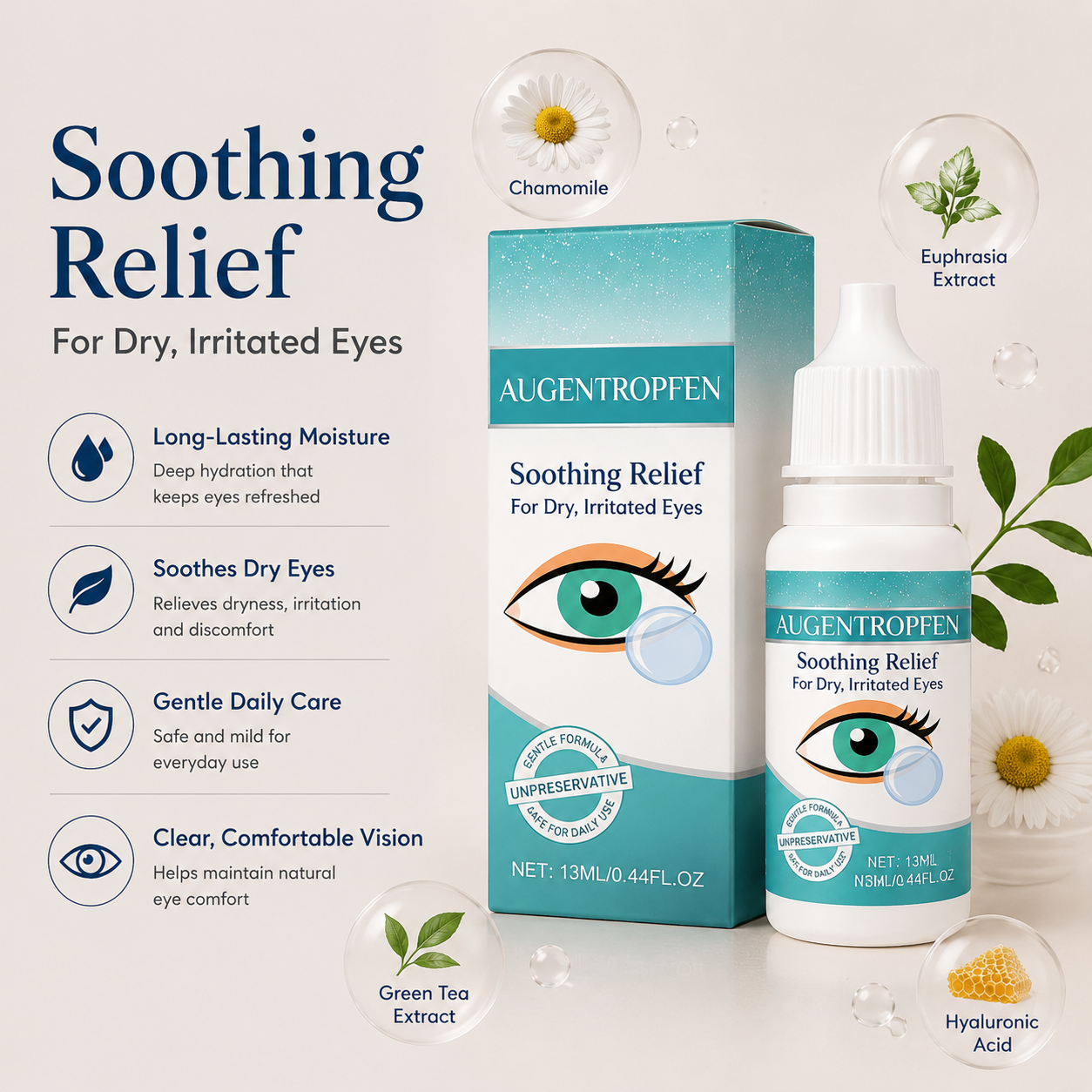Soothing relief for dry irritated eyes